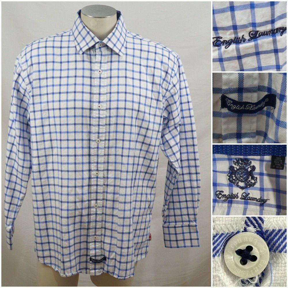 English Laundry Plaid Checks Button Shirt 17 34/35